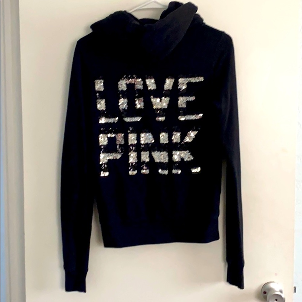 Sequins PINK black zip up. Xs.